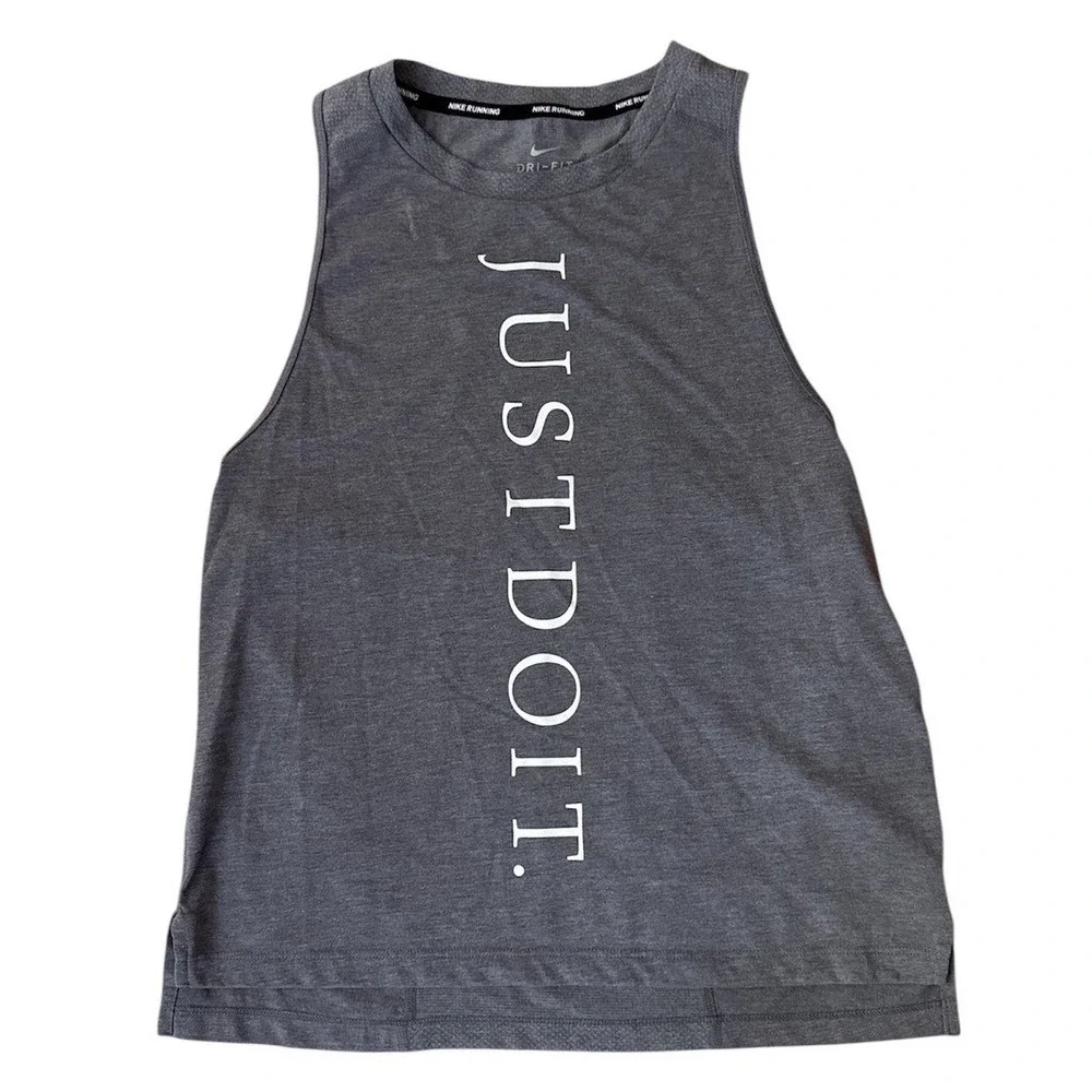 Nike Running Dri-FIT Tank Top Womens Small Gray Just Do It Graphic‎
